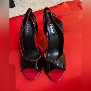 Pleaser Black and Red Open-Toe Heels